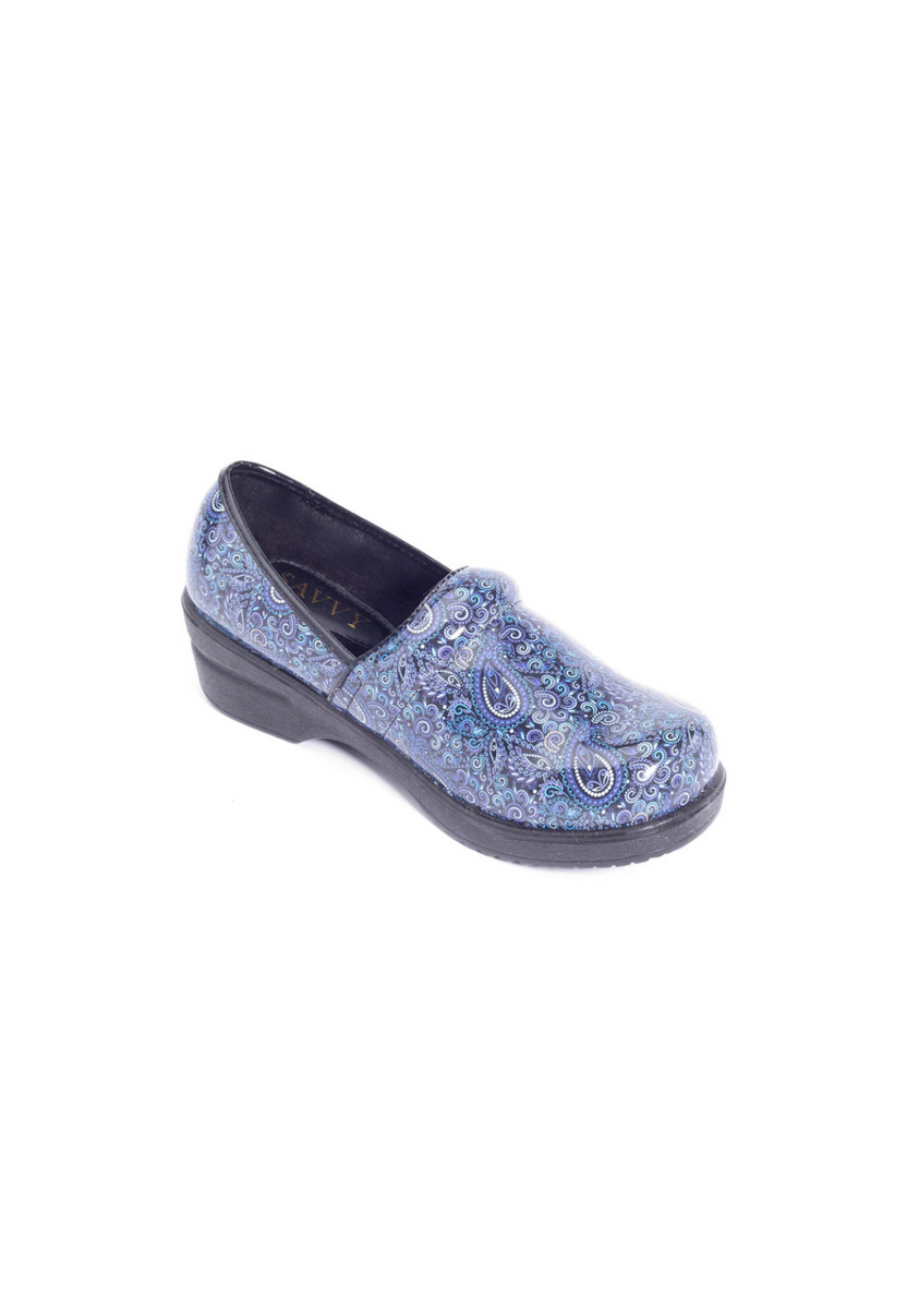 Savvy Nursing Shoes Blue Paisley Clogs iMed Clothing Company