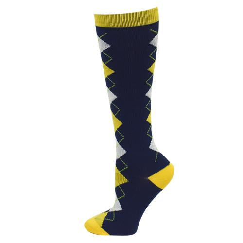 Compression Socks- Navy and Yellow Argyle